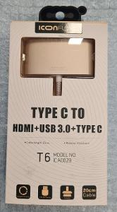 USB-C HUB IconFlang USB-C to HDMI + USB 3.0 + USB-C Cable zlatá