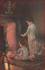 Stengel nr. 29163 * děti, naháč, krb, oheň, umělecká * M3752