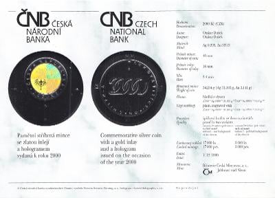 ❗PROOF Certifikát 2000 Kč 1999 Bimetalová mince s inlejí a hologramem❗