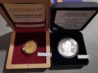 Sada Au + Ag medaili číslo 62 ALEXANDER DUBČEK - 100.výročie narodenia