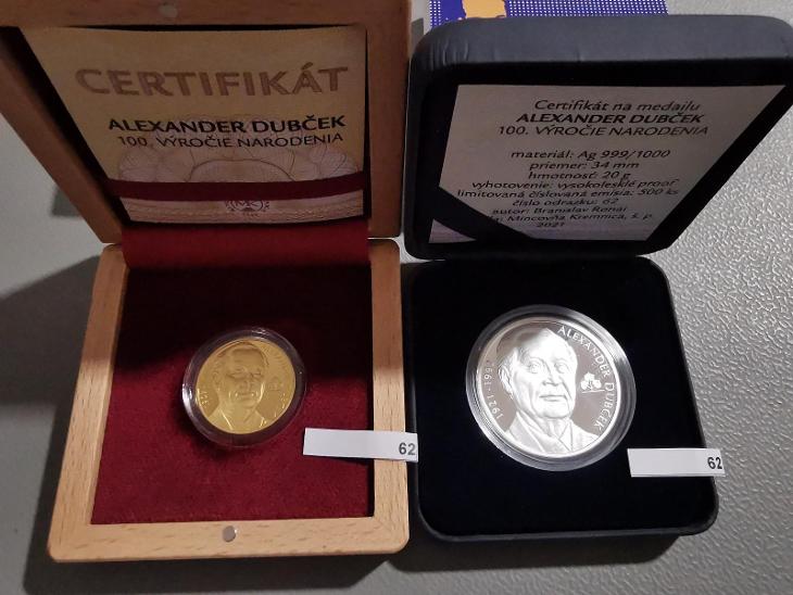 Sada Au + Ag medaili číslo 62 ALEXANDER DUBČEK - 100.výročie narodenia - Numismatika