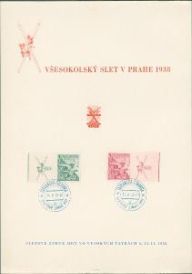 4A164 Příležitostný tisk Všesokolský slet Praha 1938, známky s okrajem