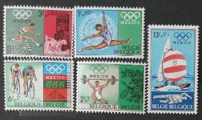 Belgie 1968 Mi.1513-7 Olympijské hry Mexiko, Lodě, Cyklistika, Sport