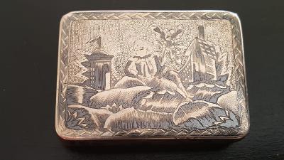 Strieborná krabička na tabak „tabatierka“ Cárske Rusko Kubači, Ag84, 1827