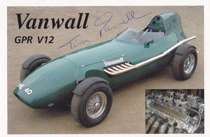 Tim Parnell autogram - original Vanwall karta
