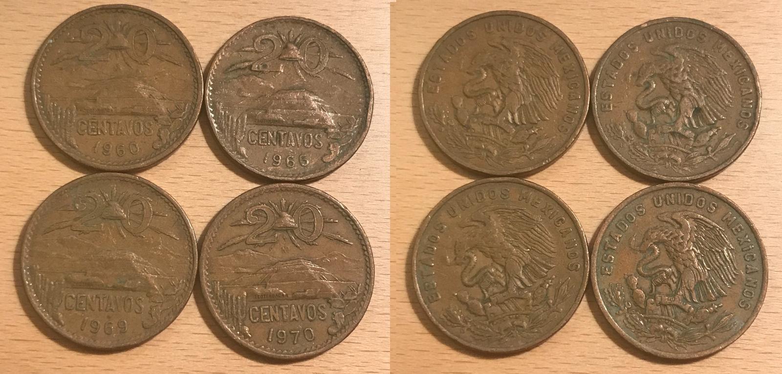 20 Centavos 1960,1966,1969,1970 (Mexiko) - Numismatika