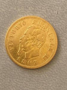 10 Lír 1863 AU zlato 