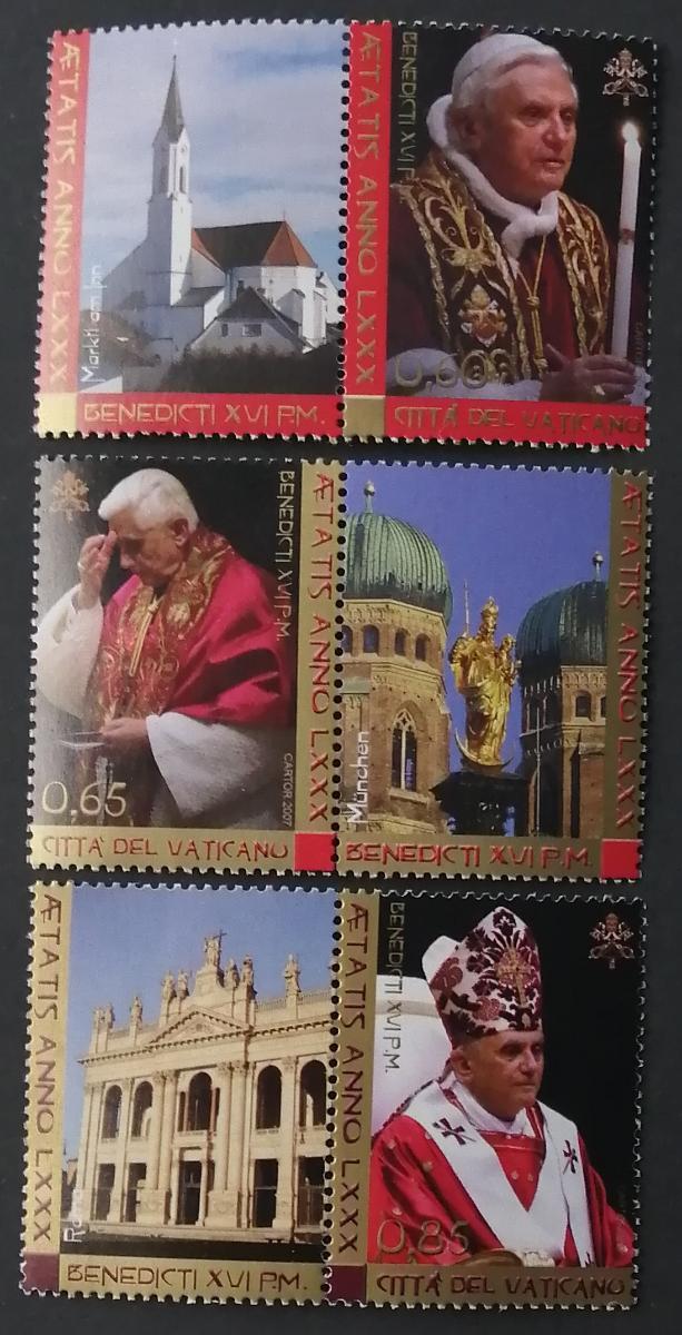 Vatikán 2007 5,5€ 80. narozeniny papeže Benedikta + meziarší - Známky