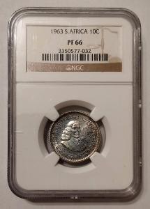JAR 10 Cents 1963 PROOF Ag stříbro R vzácná mince jen 4025 ks NGC PF66