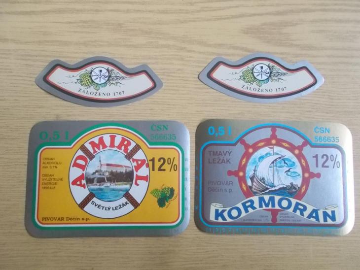 Etiketa nálepka stará pivo pivovar Děčín Kormorán Admirál Tonik River - Pivní etikety