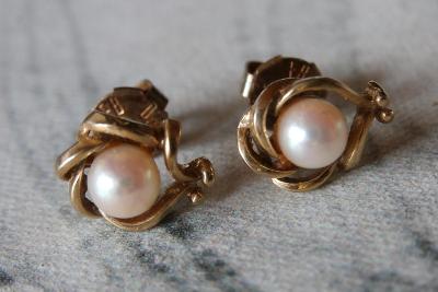 Starožitné nádherné zlaté náušnice s perlami
