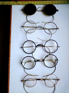 staré brýle,kulaté, Lenonky, 5 ks