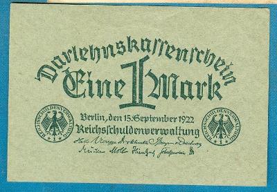 Německo 1 marka 15.9.1922 VF