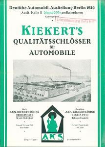 3B40 Prospekt zámky aut Kiekert Berlín, Heiligenhaus, výstava 1927