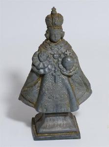 Stará kovová soška, dobový suvenýr - Pražské Jezulátko