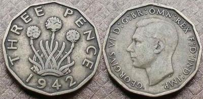 VB-   Velká Británie - Anglie 3 Pence 1942 pěkná 