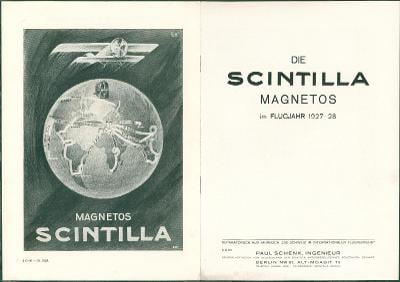 3B95 Prospekt Scintilla Magnetos letecký rok 1927-28, Schweiz / USA