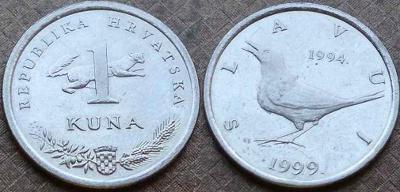 Chorvatsko 1 Kuna 1999 pěkná , pták