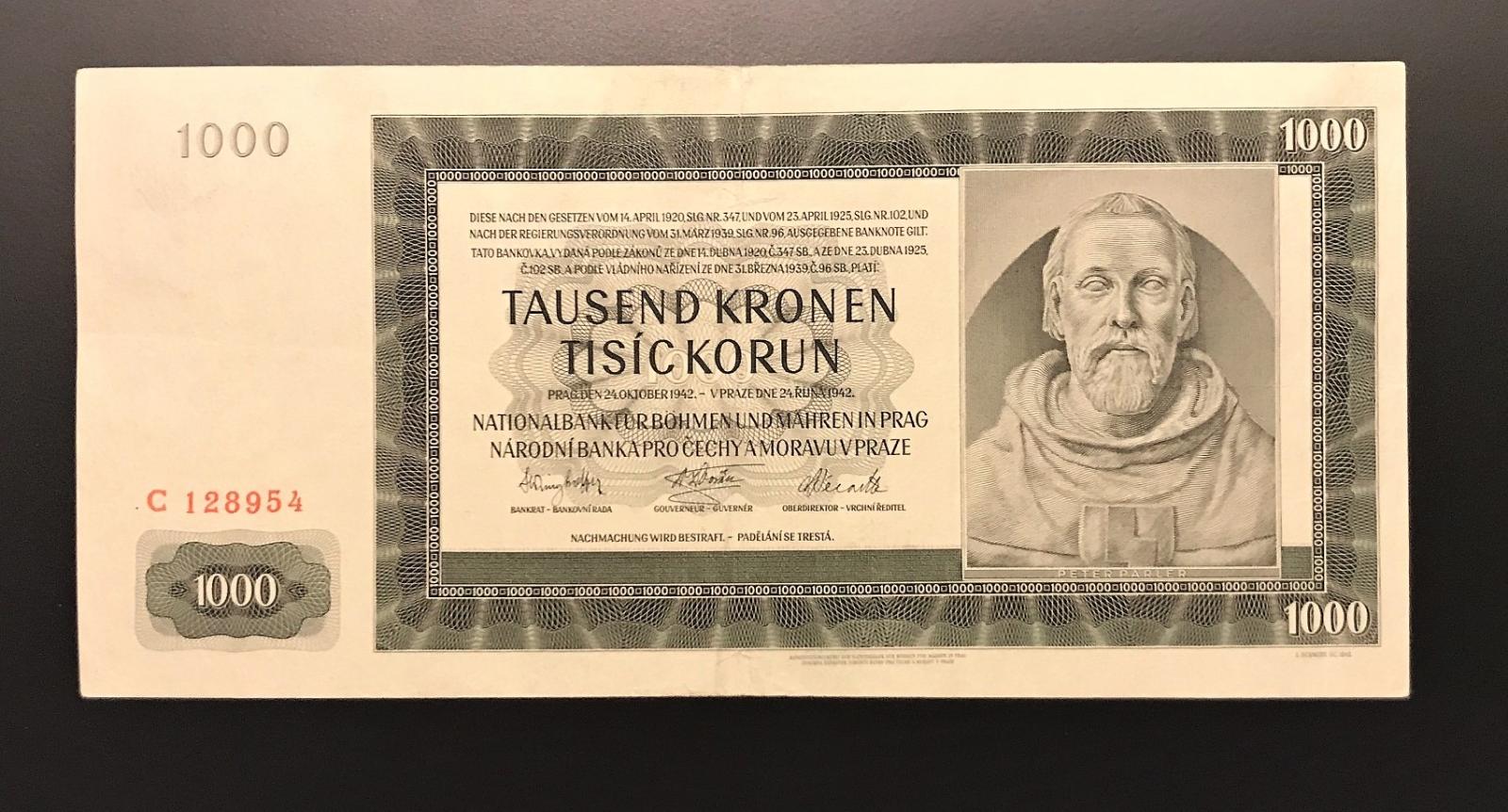 Bankovka 1000K 1942 sér. C I.vydanie veľmi pekná NEPRFOROVANÁ - Bankovky