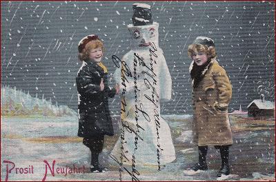 Sněhulák * děti, dvojice, zimní motiv, gratulační * M3488