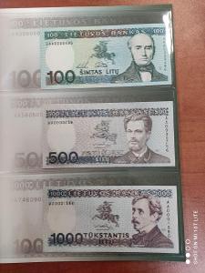 Litva sada bankovek 100, 500, 1000 lit. složka UNC