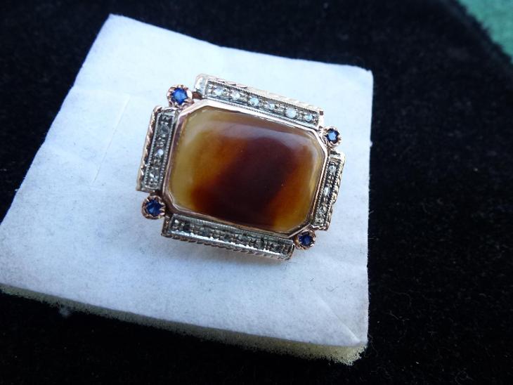 Starožitný Zlatý prsten ryzost 585 , brilianty  - Starožitné šperky