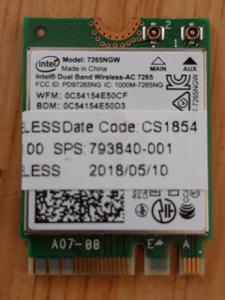 Intel WIFI 7265NGW 2,4/5GHz + BT 4.2