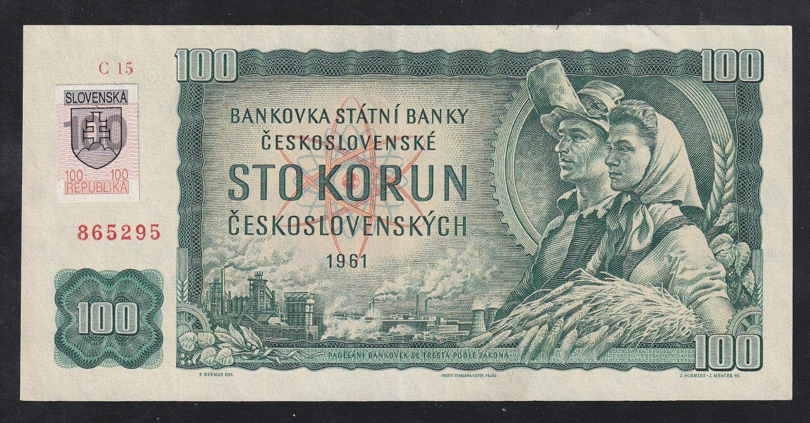 VZÁCNA 100 KORUNA 1961 SÉRIA C SO SLOVENSKÝM KOLKOM - JEMNE PREHLANÁ - Bankovky