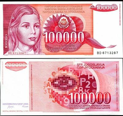 100000 DINAR 1989 JUGOSLAVIA P97 UNC