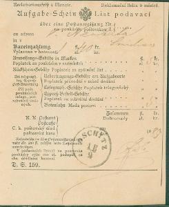 13B1392 Podací list Osečná (Oschitz), r. 1889