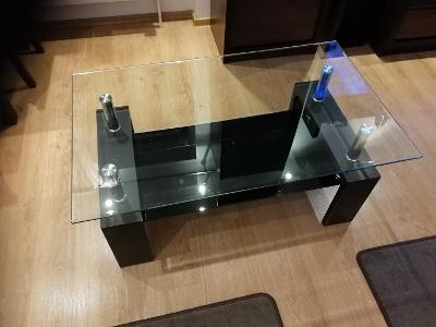 Konferenční stolek sklo/lamino ořech tmavý