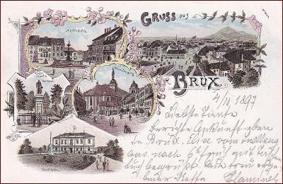 Most (Brüx) * části města, okénková koláž, litografie 1897 * M919