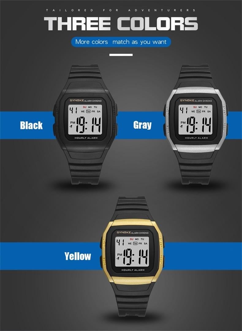 Digitální hodinky Synoke, šest barev podsvícení zlaté - Šperky a hodinky