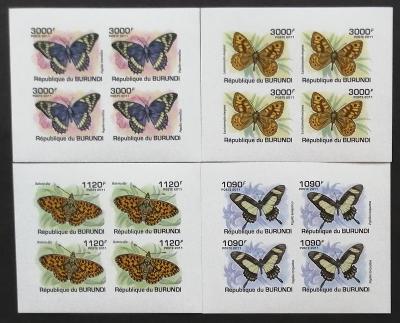 Burundi 2011 Mi.2118-1 +38€ Afričtí motýli a hmyz ČTYŘBLOKY IMP.  