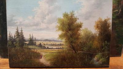 Romantická krajina, 19.st., olej na plátně, sig., M.Bachmann, TOP stav