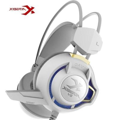Herní kabelová LED sluchátka s mikrofonem Xiberia V3, bílá