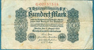 Německo 100 marek 4.8.1922 serie G