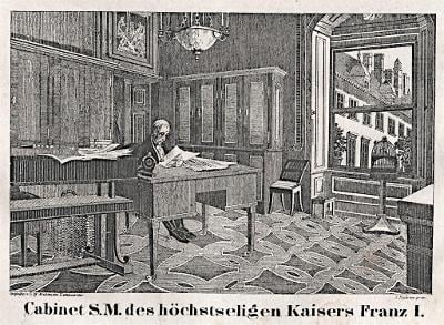 František I. císař pracovna, litografie 1837