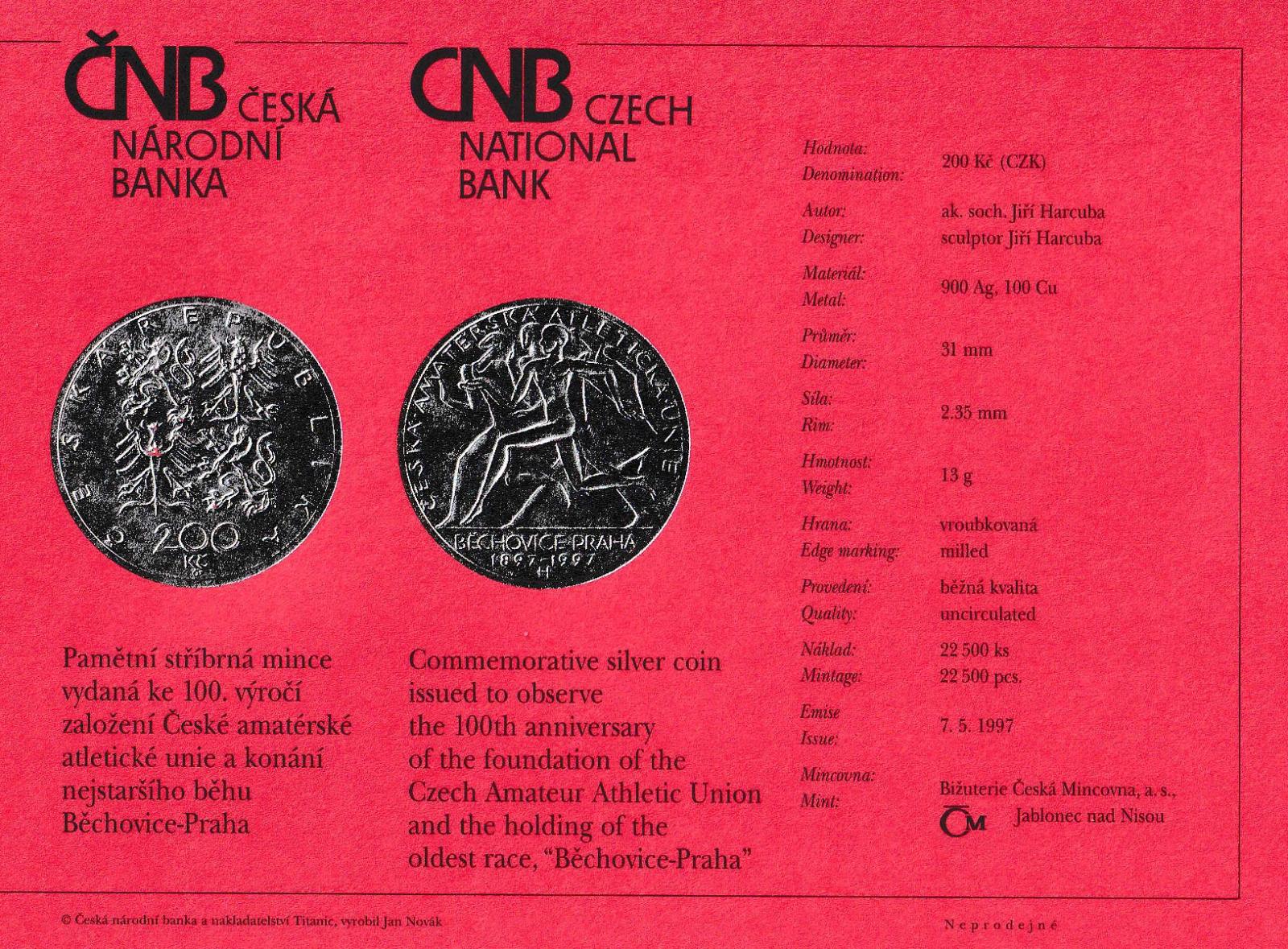 Certifikát k minci 1997 Bechovice (len karta, bez mince!) - Zberateľstvo