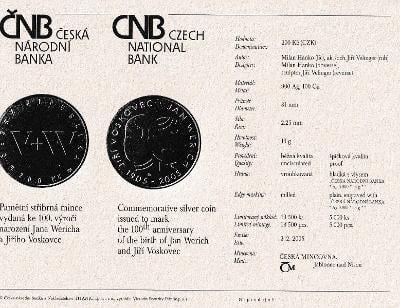 Certifikát k minci 2005 Voskovec a Werich (pouze karta, bez mince!)
