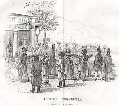 Budapešť  přístav, Clarot,  oceloryt,  1843
