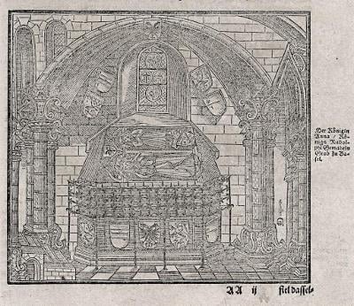 Basel hrob královny Anny, Münster, dřevořez (1580)