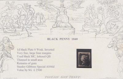 1840 První známka světa,Black Penny,TD 8, SGspec.AS46d,obrácený vodoz.