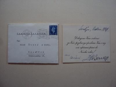 Autogram Edvard Beneš + Hana Benešová Londýn 1939 VZÁCNÉ