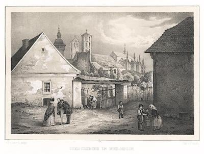 Kolín kostel, Semmler, litografie, 1845