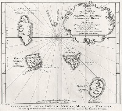 Komorské ostrovy, Bellin , mědiryt, 1754