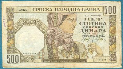 Srbsko 500 dinárů 1.11.1941 vodotisk král Alexandr popsaná