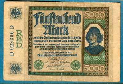 Německo 5000 marek 16.9.1922 serie D/D