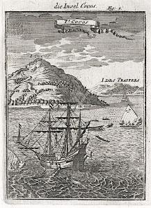 Isla del Coco Kostarika, Mallet, mědiryt, 1719