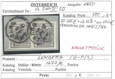 Poštovní známky z Rakouska r. 1850 - 2 kreuzer 2 kusy
